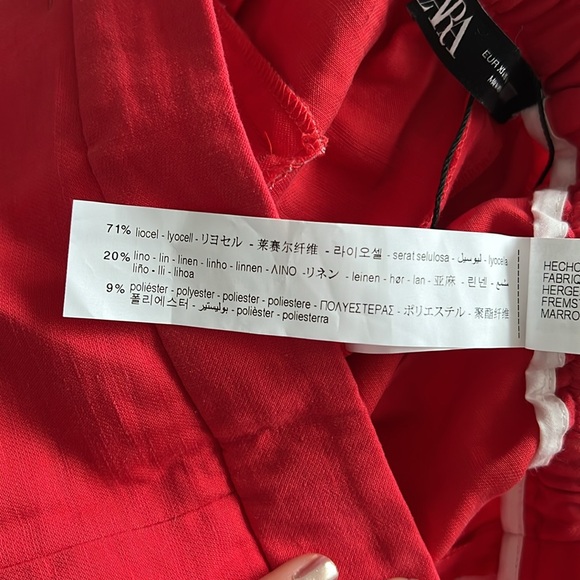 NEW Zara Wide Leg Linen Blend High Waisted Trousers Red Pants XS - Picture 5 of 5